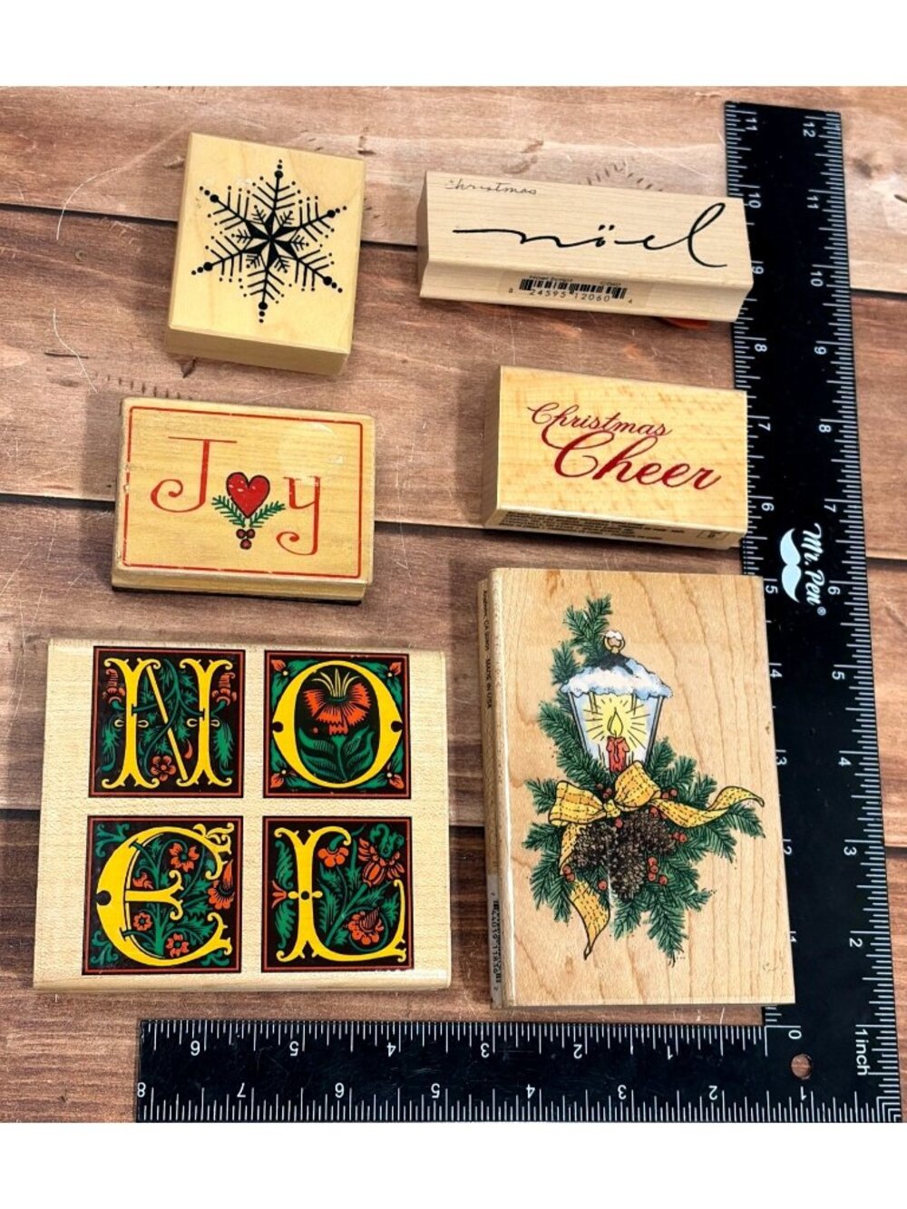 Holiday Wood Mounted Rubber Stamp Lot of 6 Christmas NOEL  SNOWFLAKE JOY CHEER